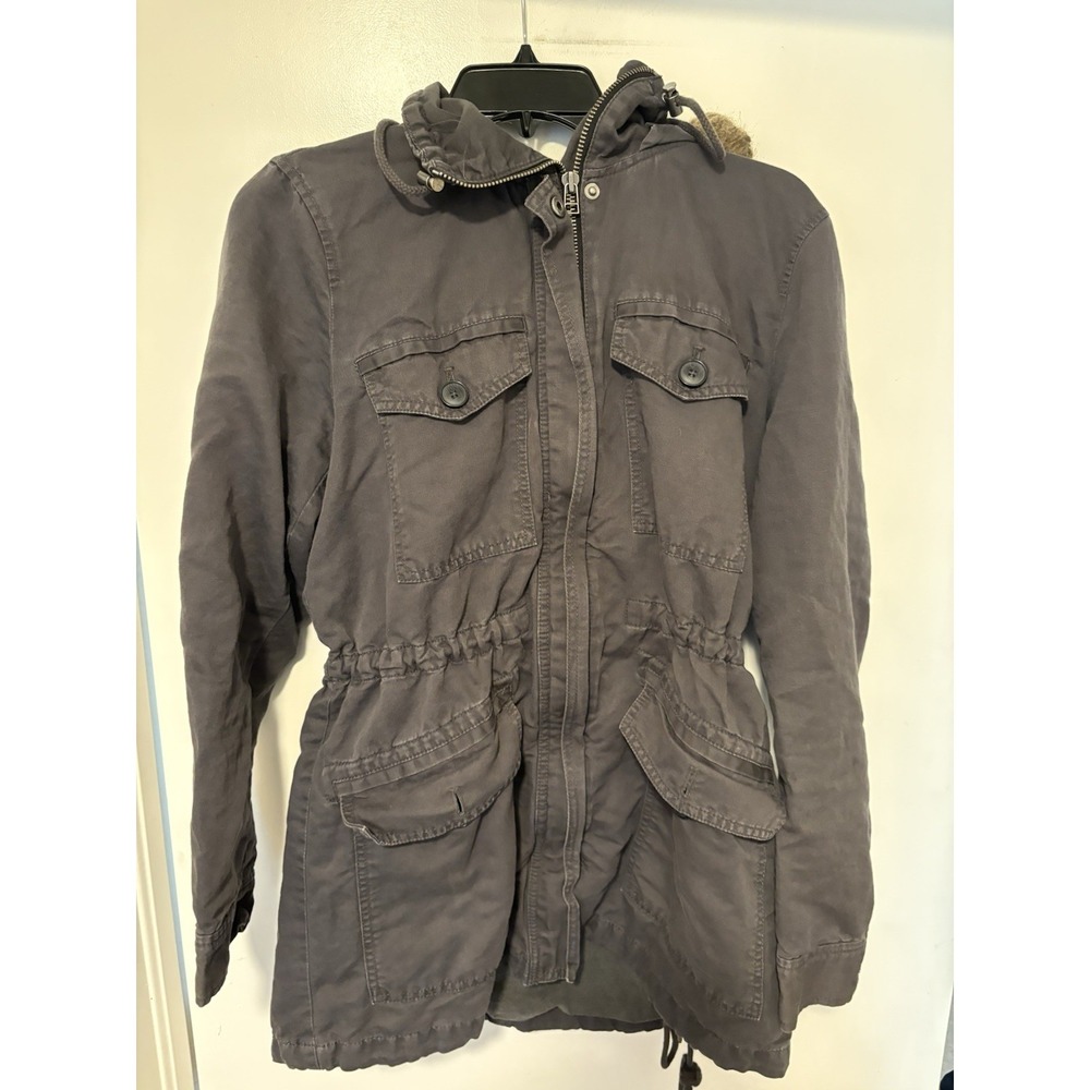 Ann Taylor LOFT Women's Coat Jacket Gray Grey Size M Faux Fur Detachable Hood